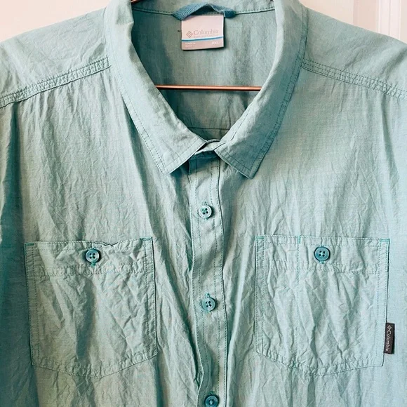 Columbia Teal Men's Short Sleeve Button Shirt (XXL) - Picture 4 of 14